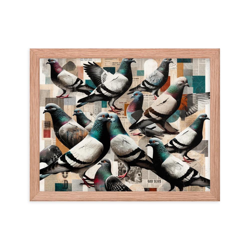 Pigeon Collage in Mixed Media - Contemporary Urban Art Framed Poster - Oh Posters