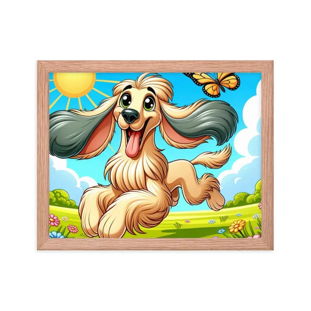 Joyful Afghan Hound Summer Day Cartoon Framed Poster - Oh Posters