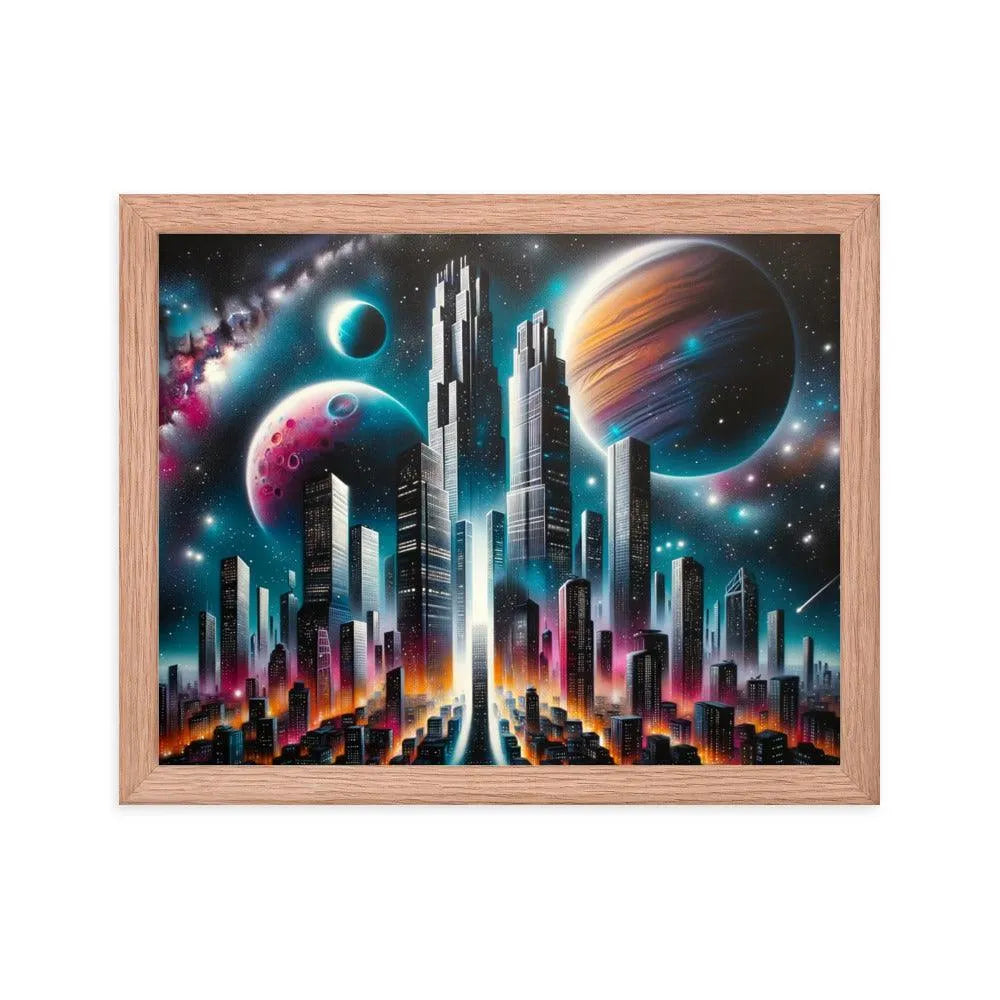 Galactic Metropolis Spray Paint Fantasy Framed Poster - Oh Posters