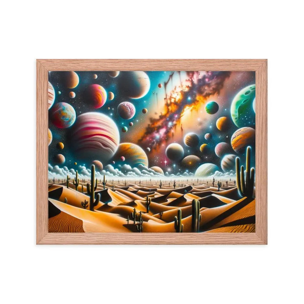 Desert Landscape with Colorful Graffiti Planets Spray Paint Art Framed Poster - Oh Posters