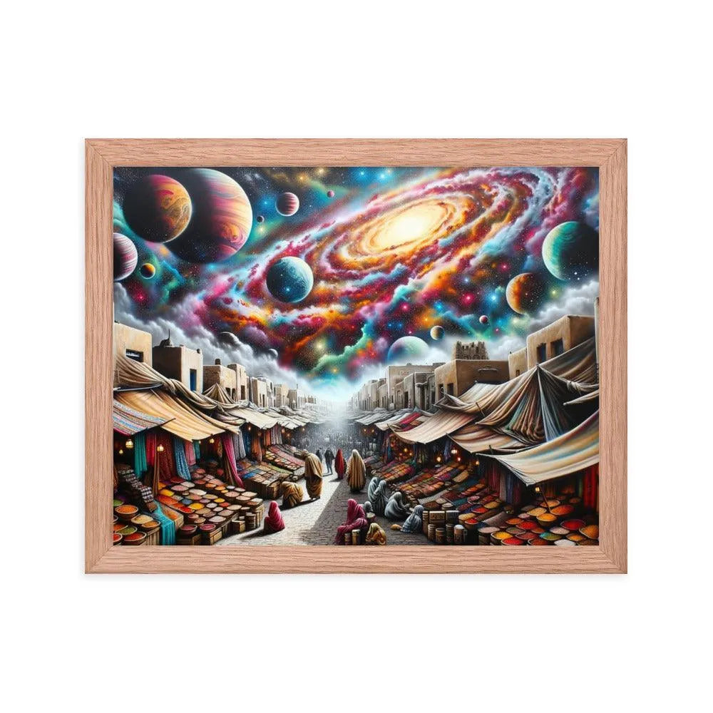 Desert Bazaar Oasis Under Cosmic Sky Spray Paint Art Framed Poster - Oh Posters