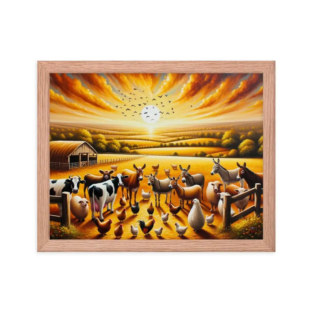 Golden Hour Farm Animals Acrylic Painting Framed Poster - Oh Posters