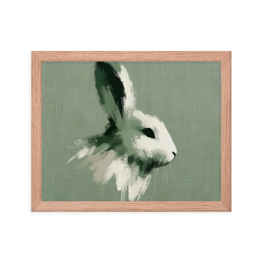 Green Brush Stroke Rabbit Minimalistic Art Framed Poster - Oh Posters