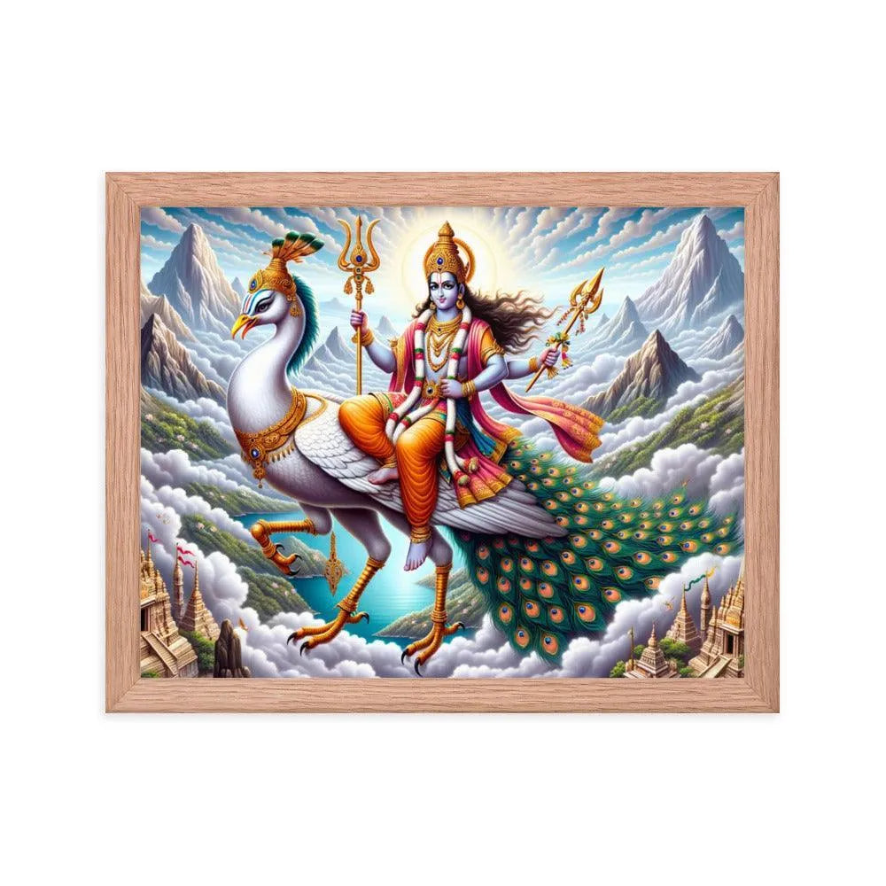 Hindu Lord Kartikeya on Peacock Divine Art Framed Poster - Oh Posters