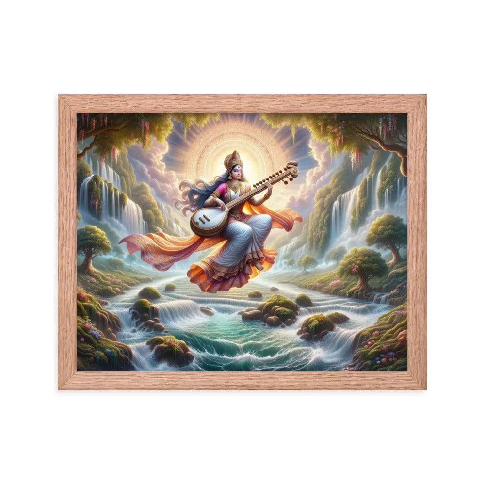 Goddess Saraswati Veena Serenity Hindu Framed Poster - Oh Posters