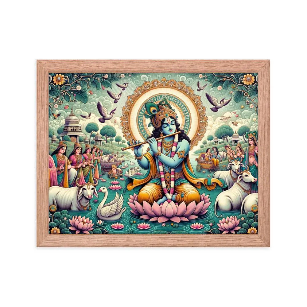 Hindu Lord Krishna Divine Flute Music Vrindavan Framed Poster - Oh Posters