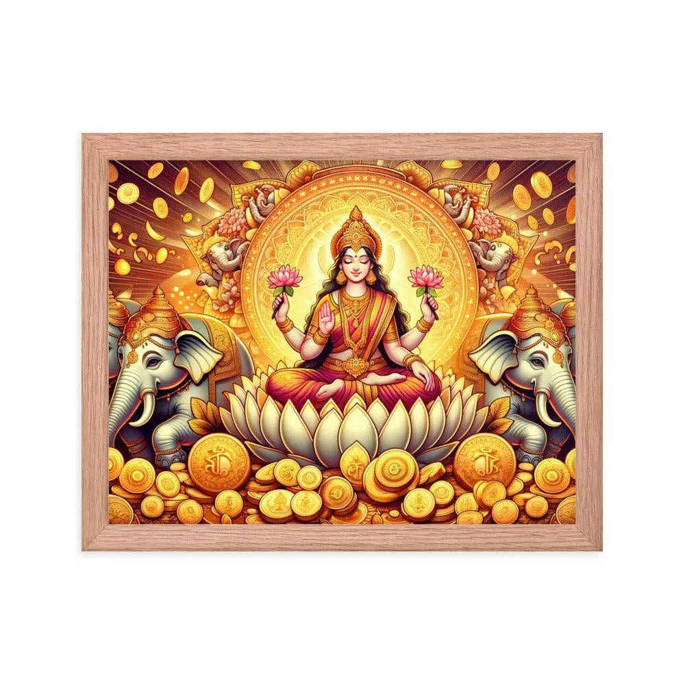 Hindu Goddess Lakshmi Wealth Prosperity Gold Coins Framed Poster - Oh Posters