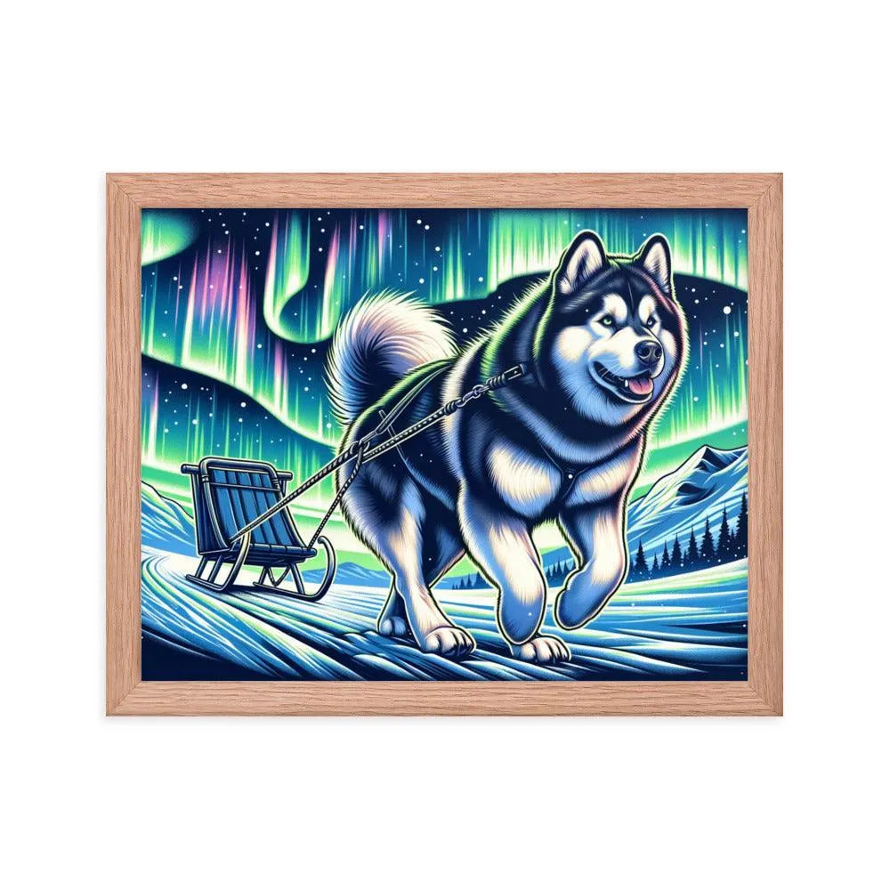 Northern Lights Adventure Alaskan Malamute Art Framed Poster - Oh Posters