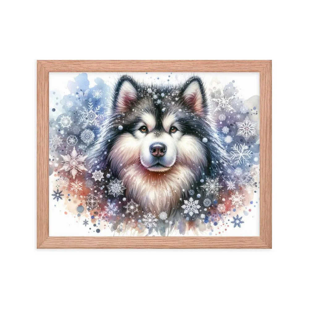 Snowy Flurries Alaskan Malamute Watercolor Framed Poster - Oh Posters