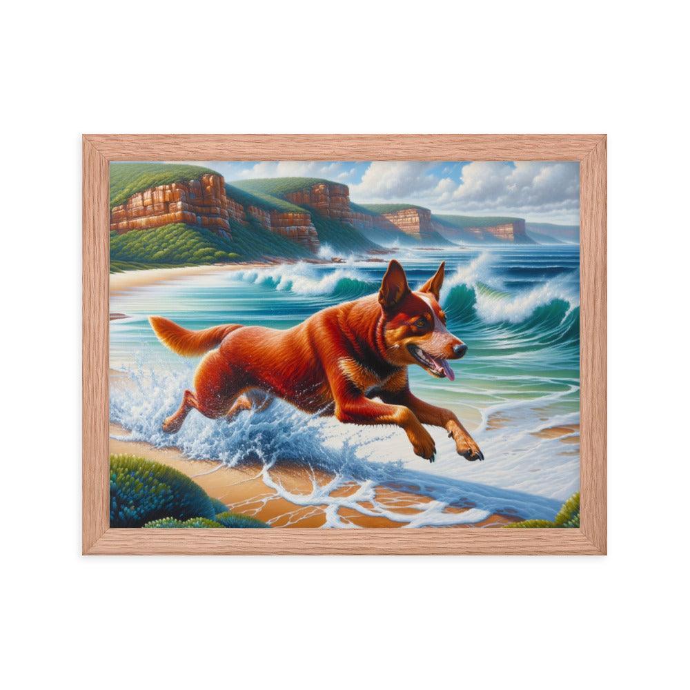 Coastline Australian Cattle Dog Oil Painting Framed Poster - Oh Posters