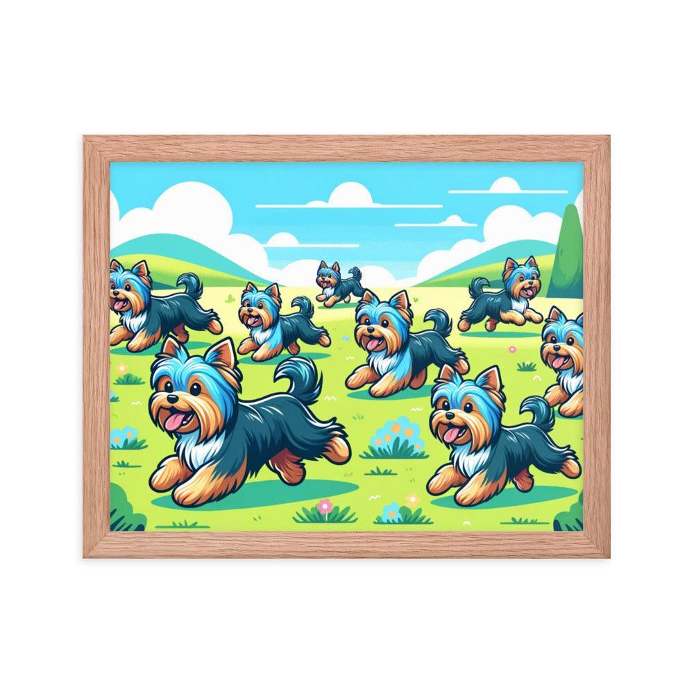 Cheerful Australian Silky Terrier Playtime Cartoon Landscape Framed Poster - Oh Posters