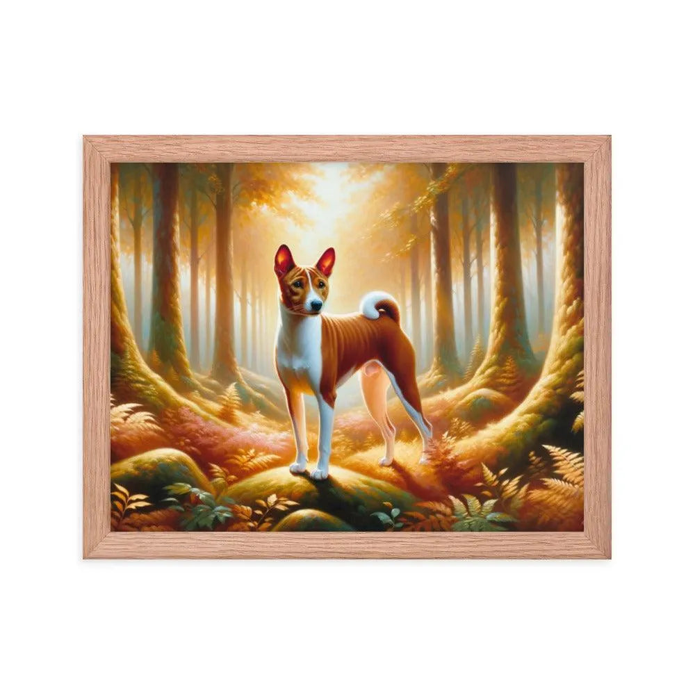 Enchanting Forest Portrait of Basenji Dog in Oil Painting Framed Poster - Oh Posters