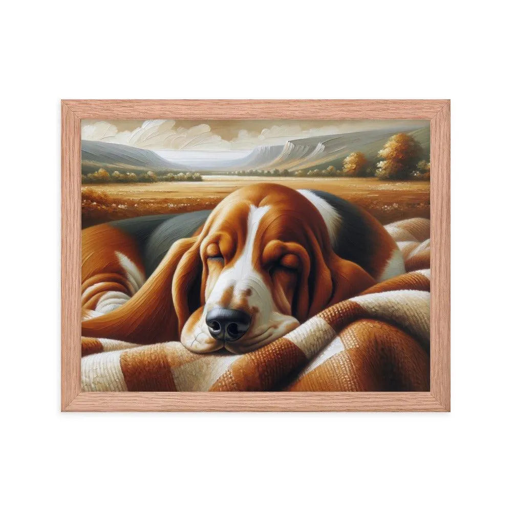 Cozy Basset Hound Peaceful Oil Painting Framed Poster - Oh Posters