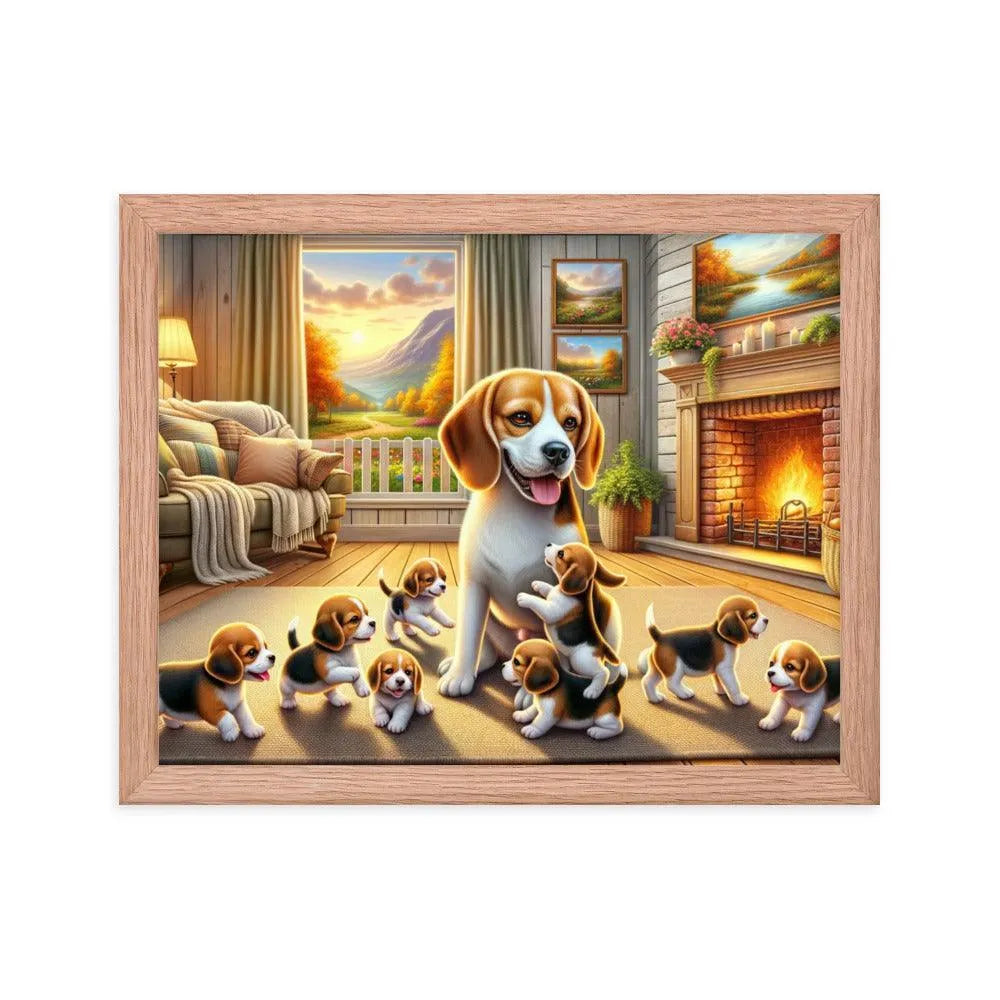 Cozy Beagle Family Heartwarming Home Digital Art Framed Poster - Oh Posters