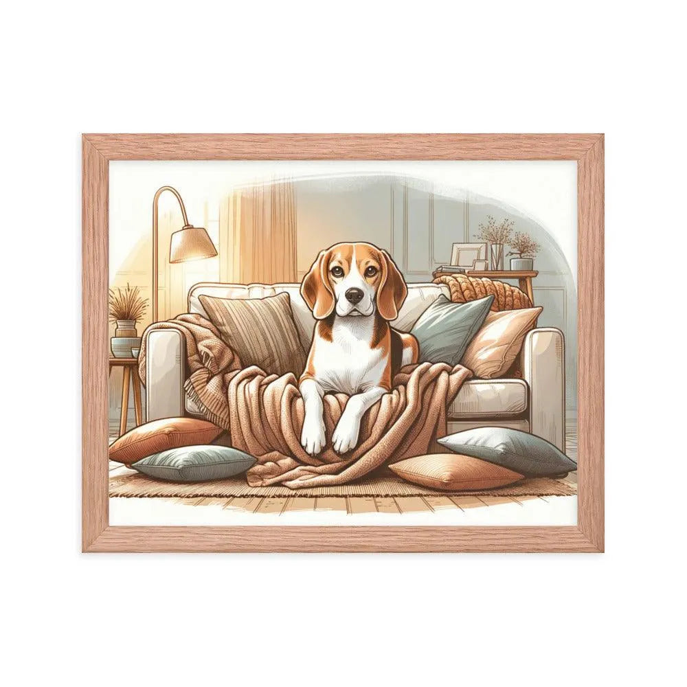 Cozy Beagle on the Couch Home Illustration Framed Poster - Oh Posters