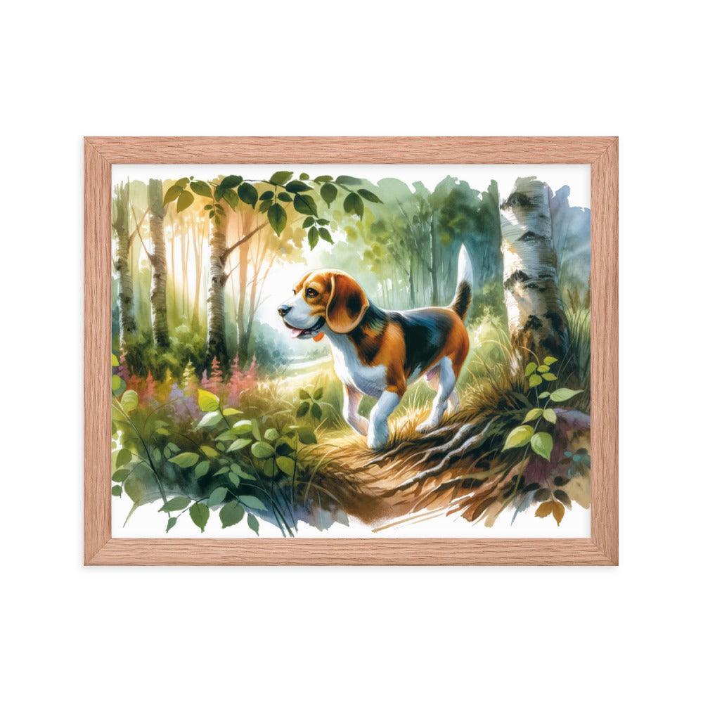 Forest Stroll Beagle in Watercolor Painting Framed Poster - Oh Posters