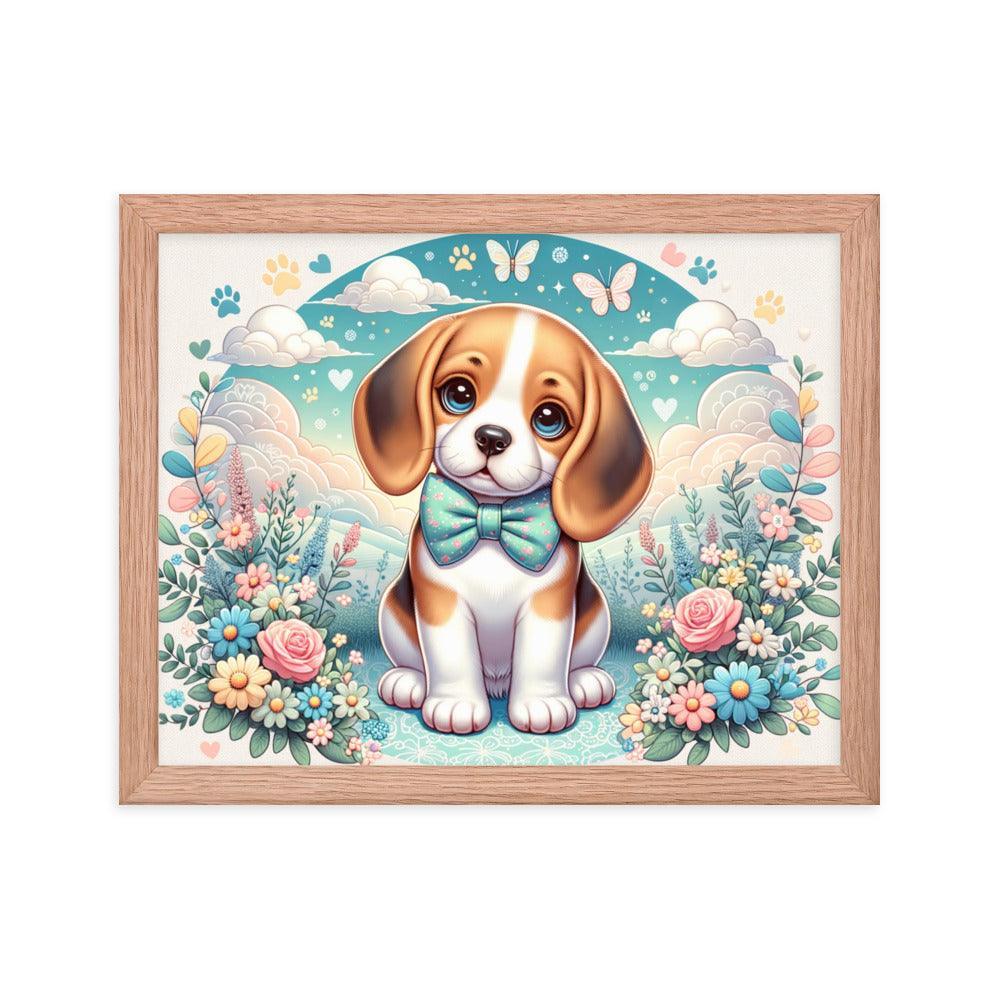 Curious Beagle with Bowtie Vector Art Framed Poster - Oh Posters