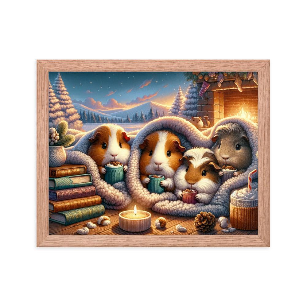 Cozy Guinea Pig Gathering Warmth and Cocoa Peaceful Framed Poster - Oh Posters