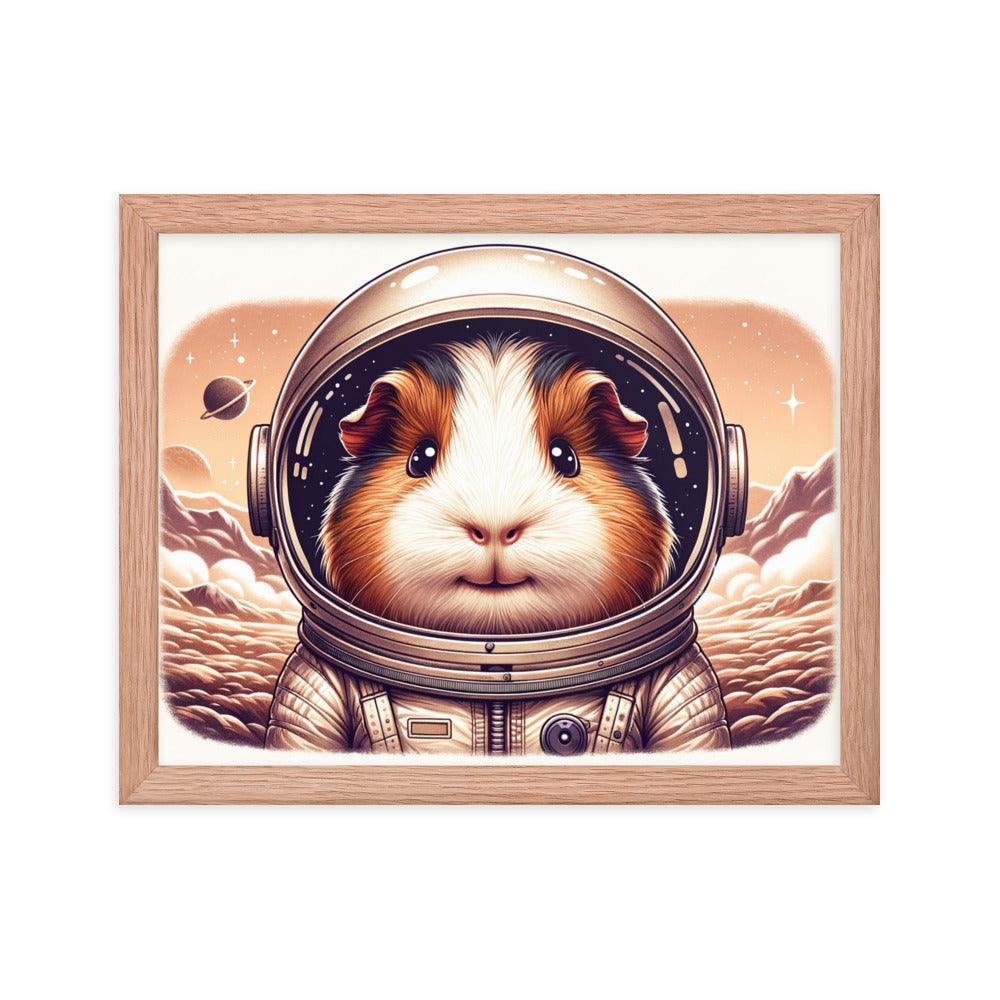 Cute Guinea Pig Astronaut Exploring Cosmic Adventures Illustration Framed Poster - Oh Posters