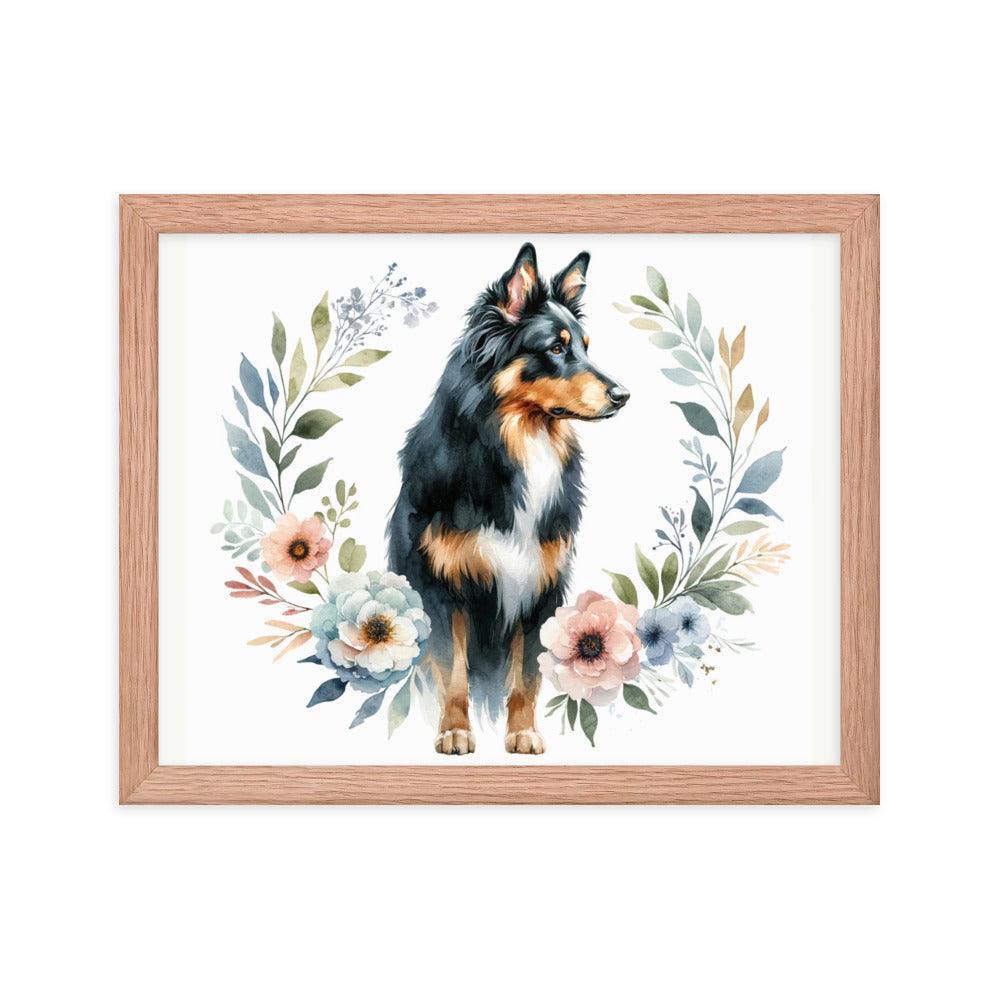 Elegant Beauceron Dog Poise with Soft Pastel Floral Watercolor Design Framed Poster - Oh Posters