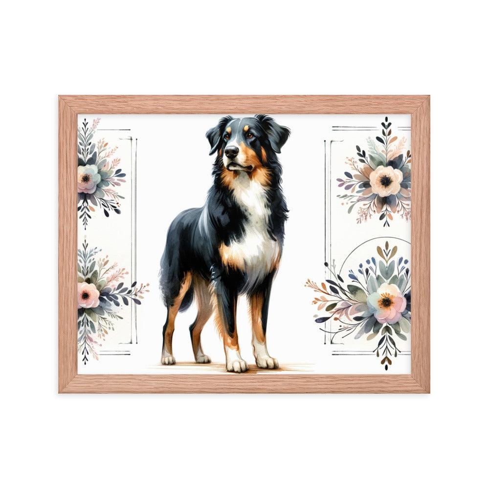 Graceful Beauceron Dog Watercolor Art with Soft Pastel Florals Framed Poster - Oh Posters