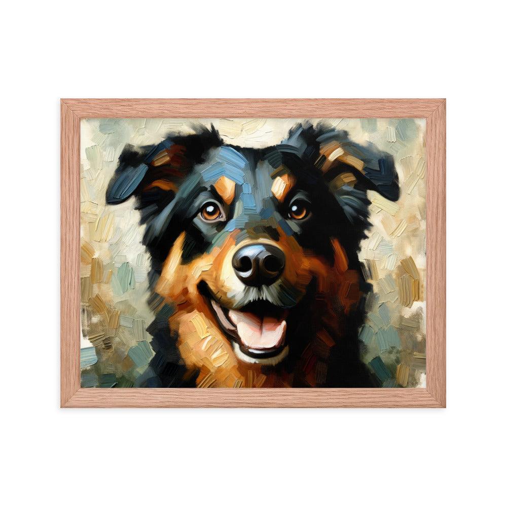 Joyful Beauceron Portrait Oil Painting Textured Brushwork Framed Poster - Oh Posters