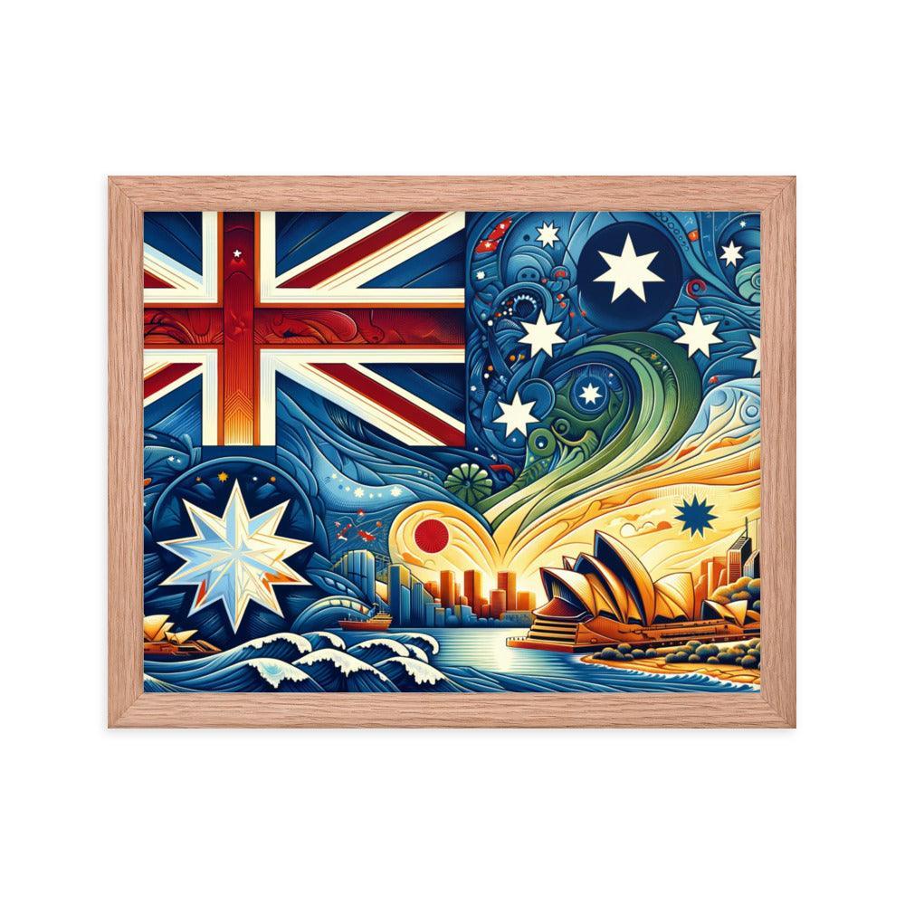 Sydney Opera House and Australian Flag Stylized Art Framed Poster - Oh Posters