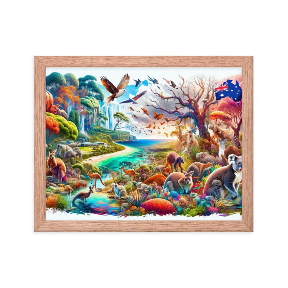 Enchanted Australian Wildlife Oasis Vivid Illustration Framed Poster - Oh Posters