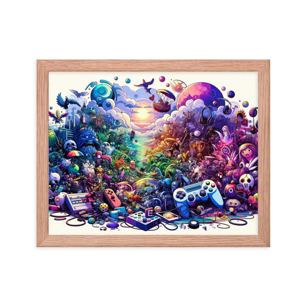 Video Game Universe Colorful Mashup Illustration Framed Poster - Oh Posters