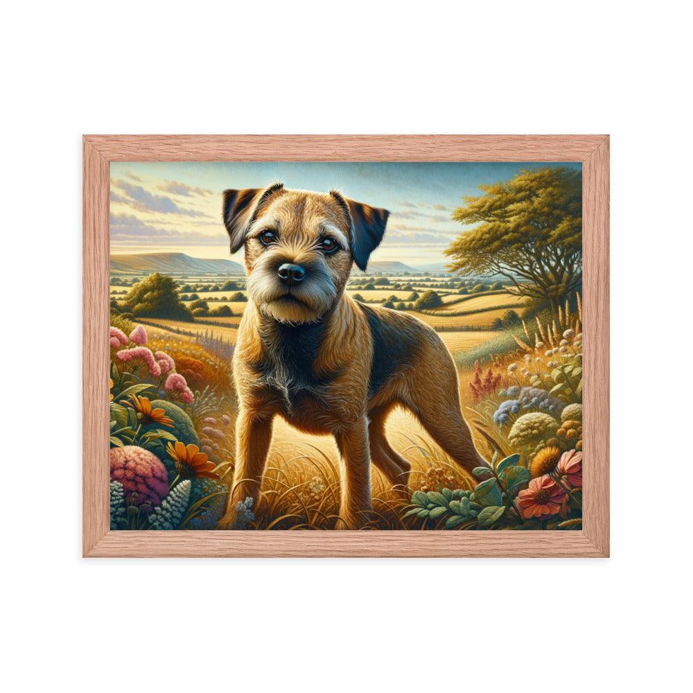 Border Terrier Countryside Morning Glow Art Framed Poster - Oh Posters