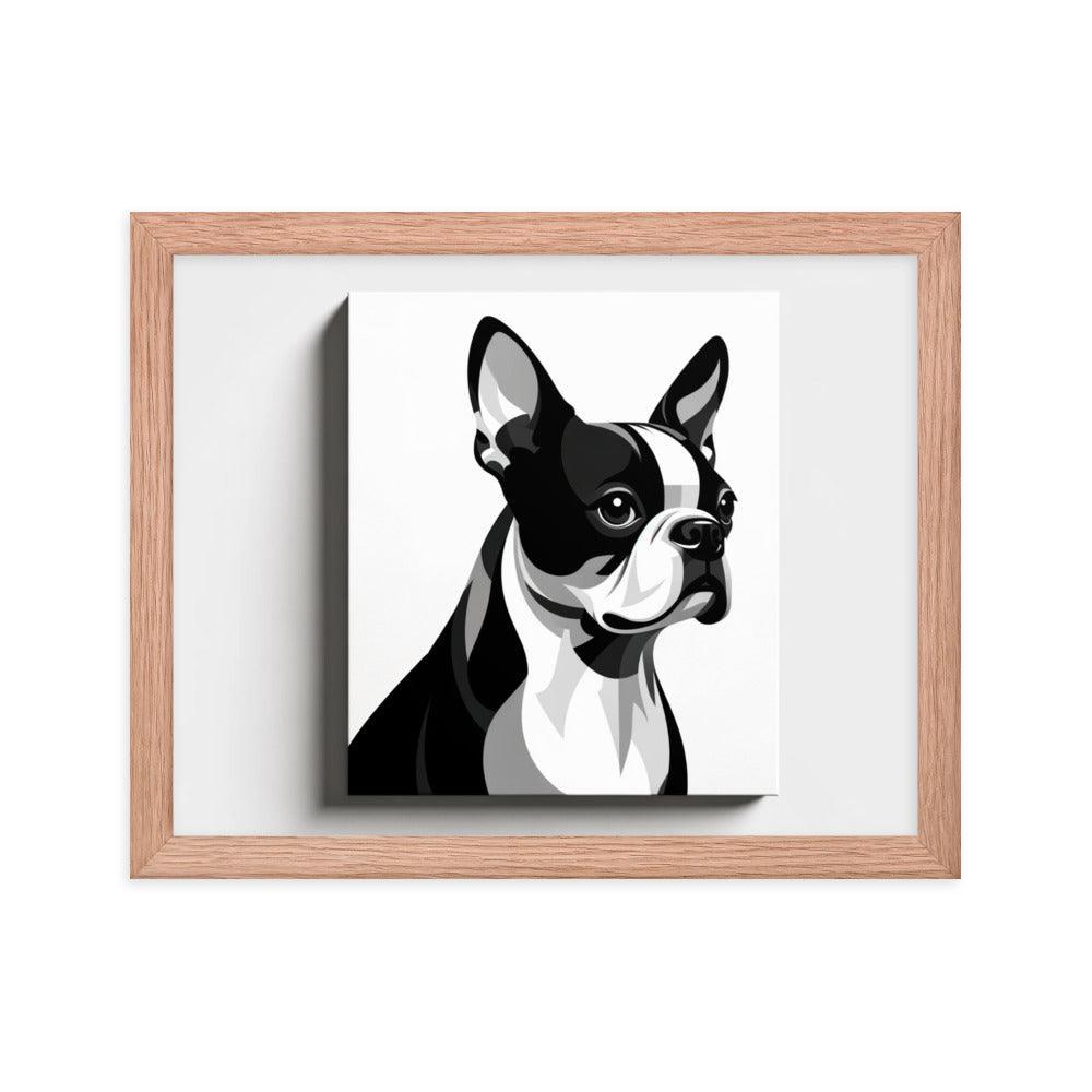 Monochrome Boston Terrier Illustration Framed Poster - Oh Posters