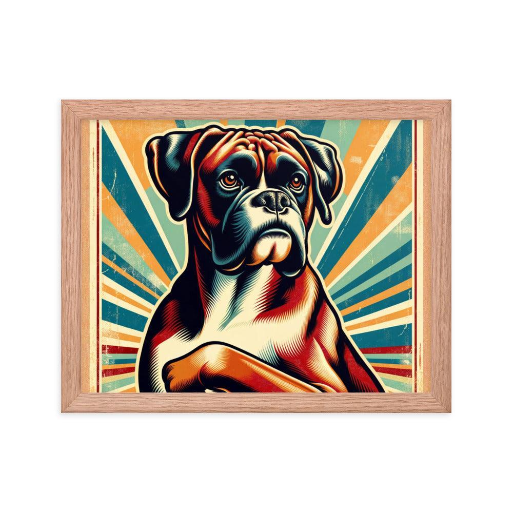 Boxer Dog Retro Sunburst Art Framed Poster - Oh Posters