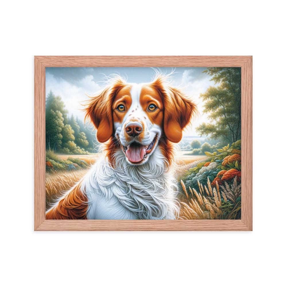 Brittany Dog Energetic Outdoor Pose in Vibrant Colors Framed Poster - Oh Posters