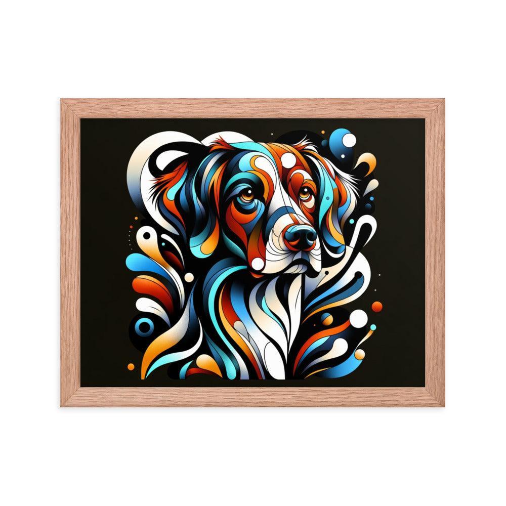 Brittany Dog Modern Abstract Art with Bold Colors and Dynamic Shapes Framed Poster - Oh Posters