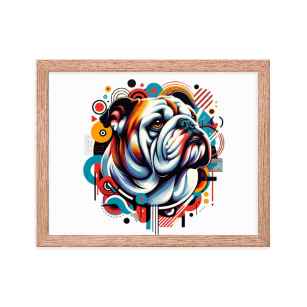 English Bulldog Modern Pop Art with Bold Shapes and Vivid Colors Framed Poster - Oh Posters