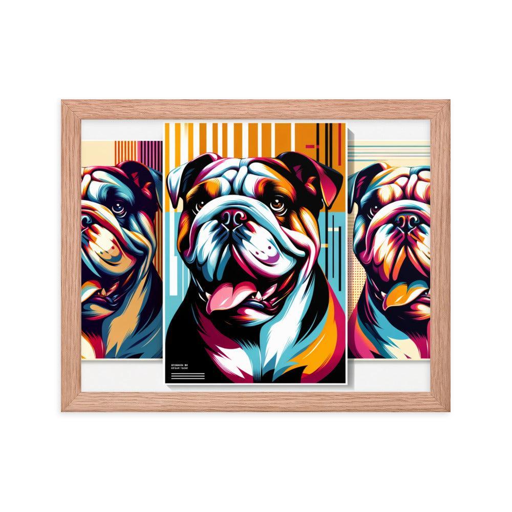 English Bulldog in Dynamic Poses with Contemporary Graphics and Bold Colors Framed Poster - Oh Posters