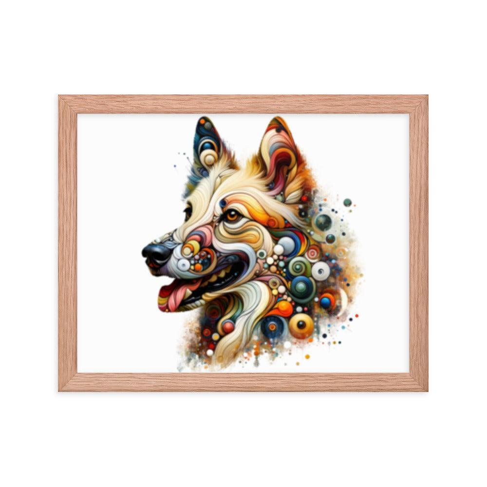 Canaan Dog in Eclectic Art Fusion with Abstract Forms and Vibrant Colors Framed Poster - Oh Posters