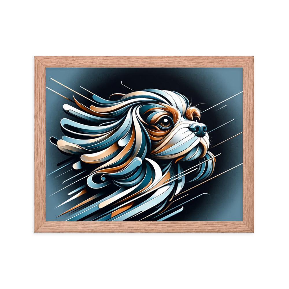 Cavalier King Charles Spaniel Futurism with Dynamic Lines and Metallic Tones Framed Poster - Oh Posters