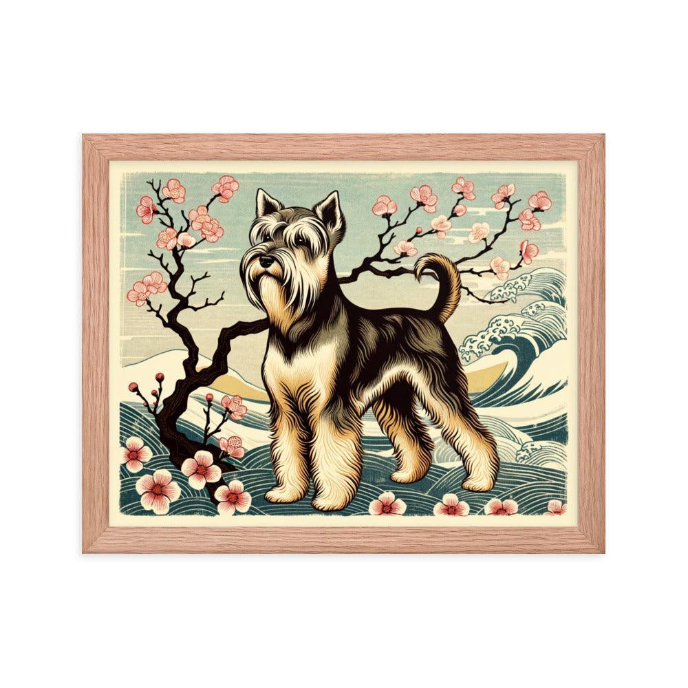 Cesky Terrier in Japanese Ukiyo-e Style with Traditional Scenery and Textures Framed Poster - Oh Posters