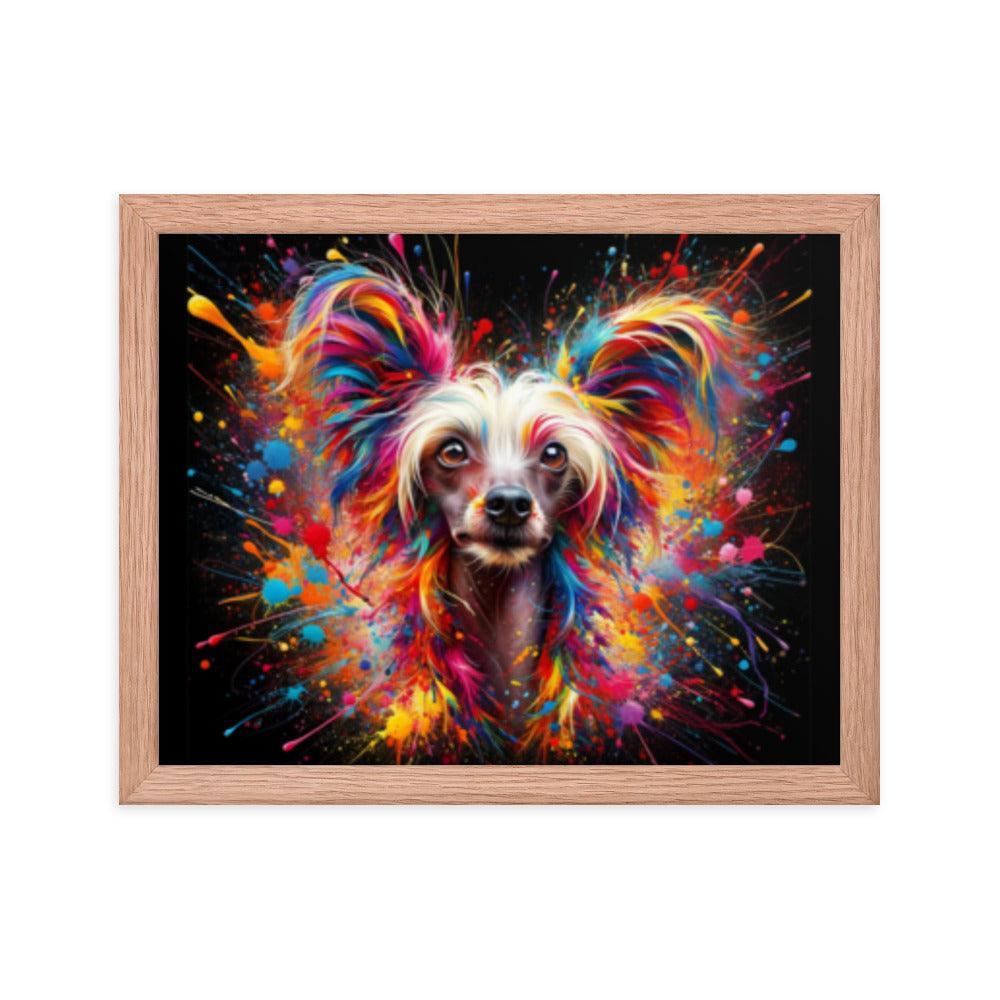 Chinese Crested Dog Colorful Splatter Art and Dynamic Texture Framed Poster - Oh Posters