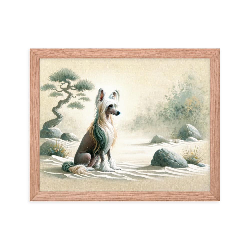 Chinese Crested Dog in Zen Garden Art with Soft Colors Framed Poster - Oh Posters