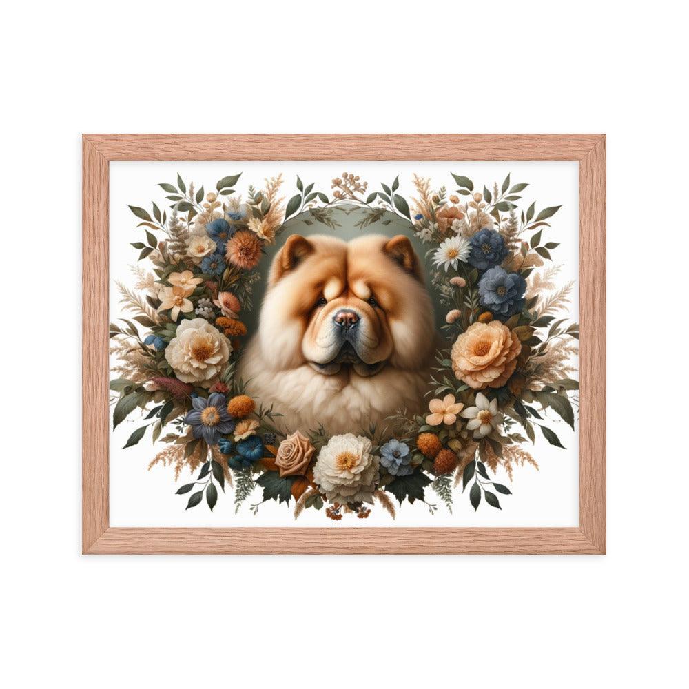 Chow Chow in Detailed Floral Frame with Natural Colors Framed Poster - Oh Posters