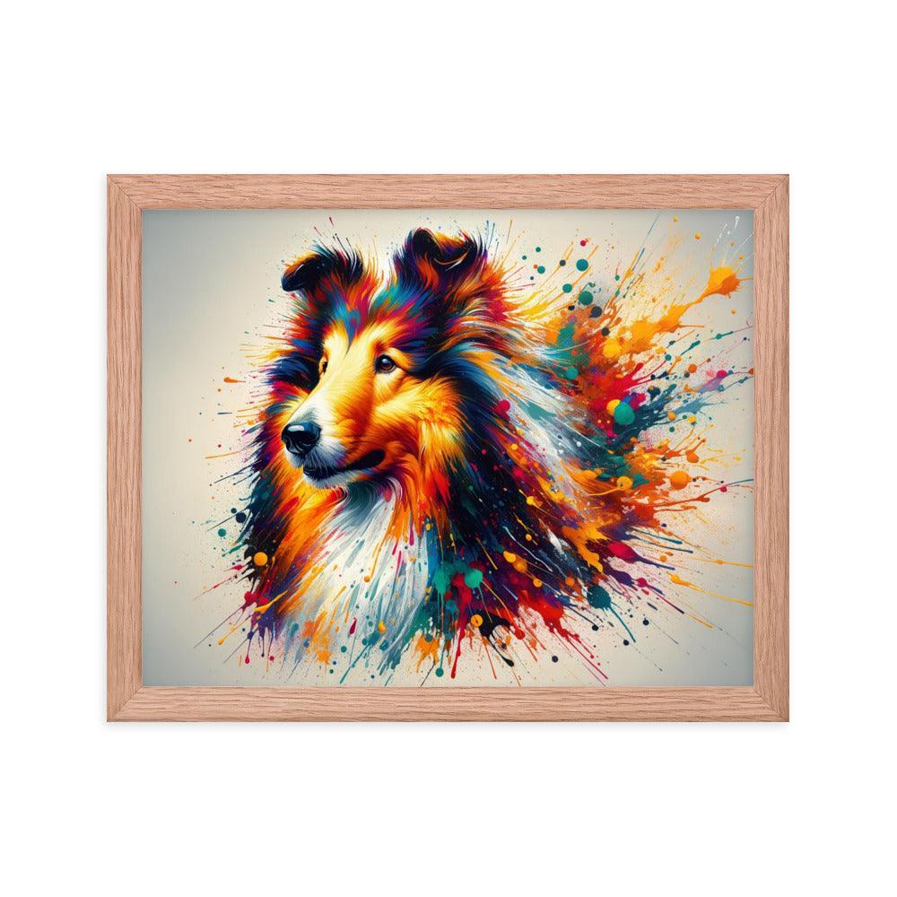 Rough Collie Dog Splatter Art Explosive Colors Framed Poster - Oh Posters