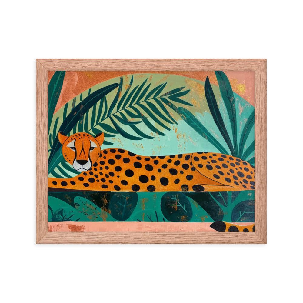 Cheetah Repose in Lush Greenery Artwork Framed Poster - Oh Posters