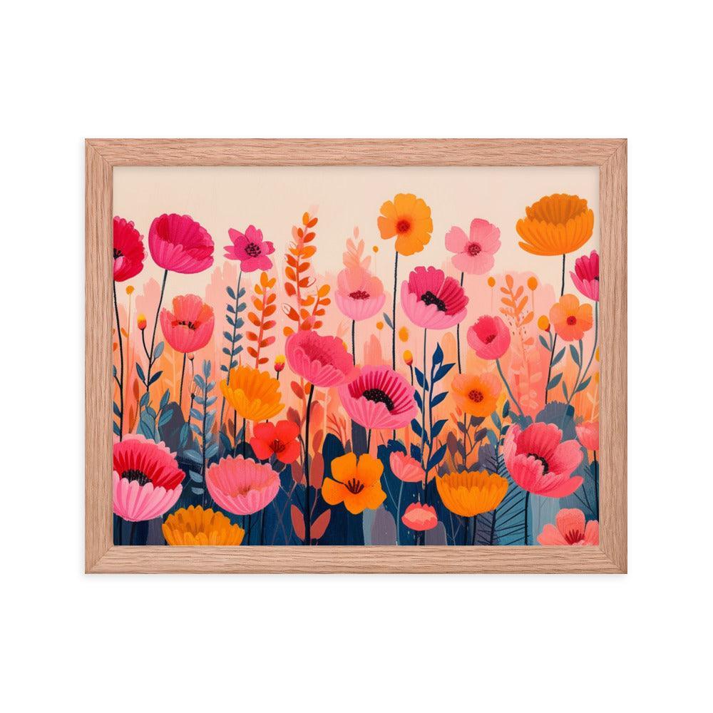 Cheerful Wildflowers Warm Tones Illustration Framed Poster - Oh Posters