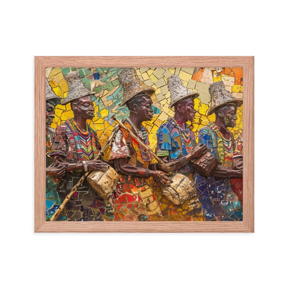 Colorful Cameroon Drummers Mosaic Art Framed Poster - Oh Posters