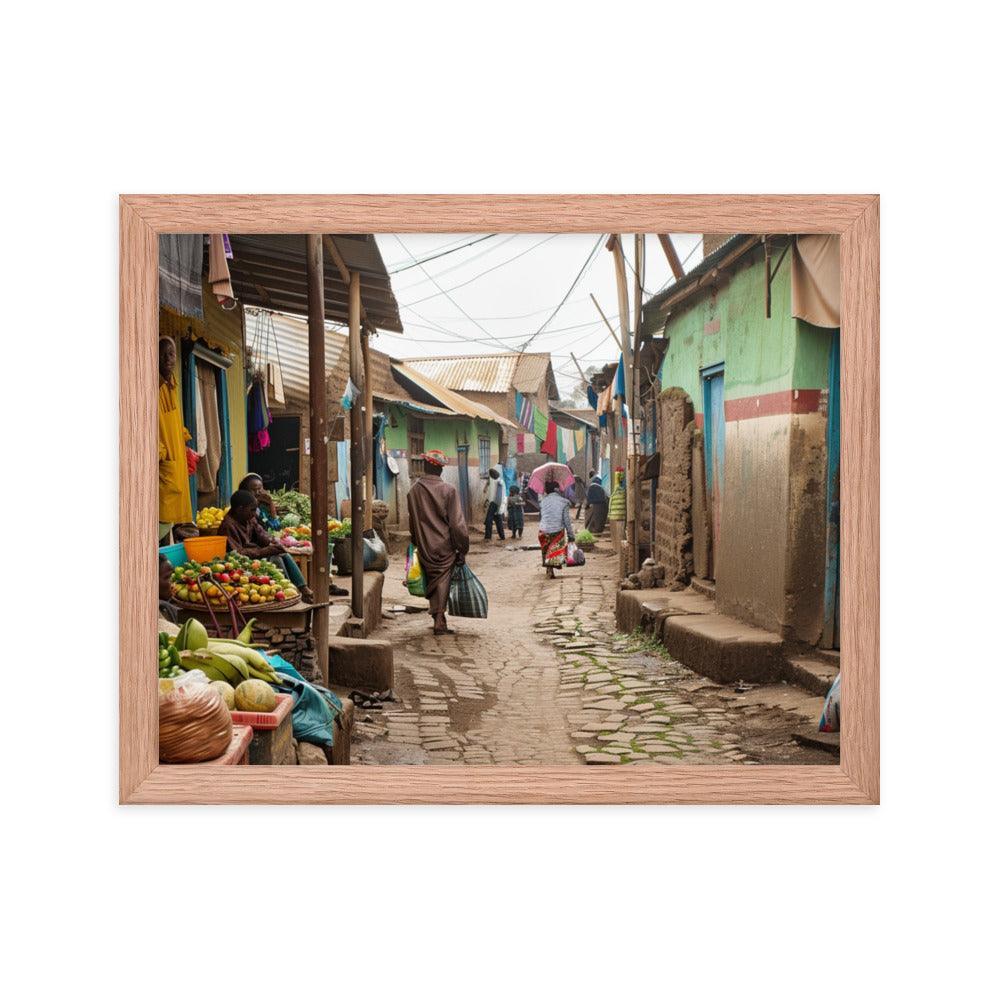 Ethiopia Vibrant Market Street with Fresh Produce Framed Poster - Oh Posters