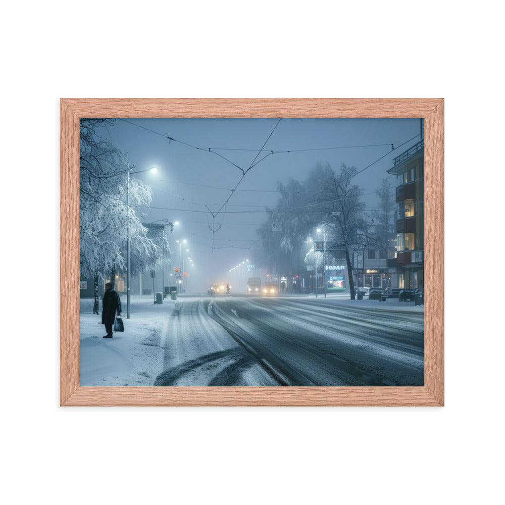 Finland Winter Night Snowy Street Framed Poster - Oh Posters