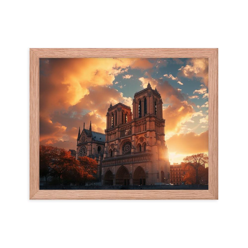 France Paris Notre Dame Cathedral Scenic Sunset Framed Poster - Oh Posters