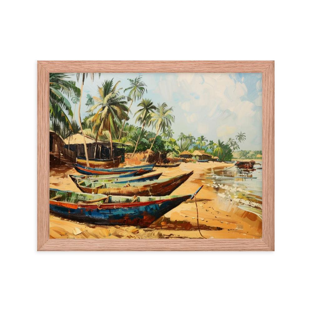 Gambia Coastal Village Palm Trees Painting Framed Poster - Oh Posters